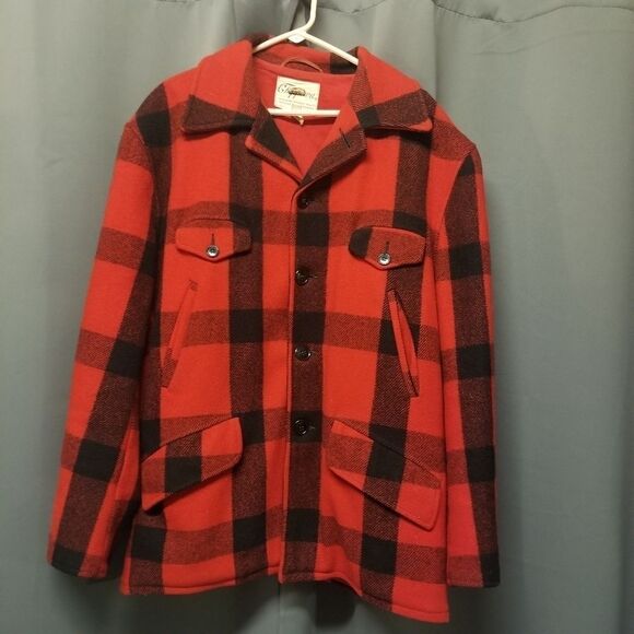 Vintage 40s Chippewa Woolen Mills Buffalo Check Plaid Red Black Bomber Jacket 42 - Picture 1 of 10
